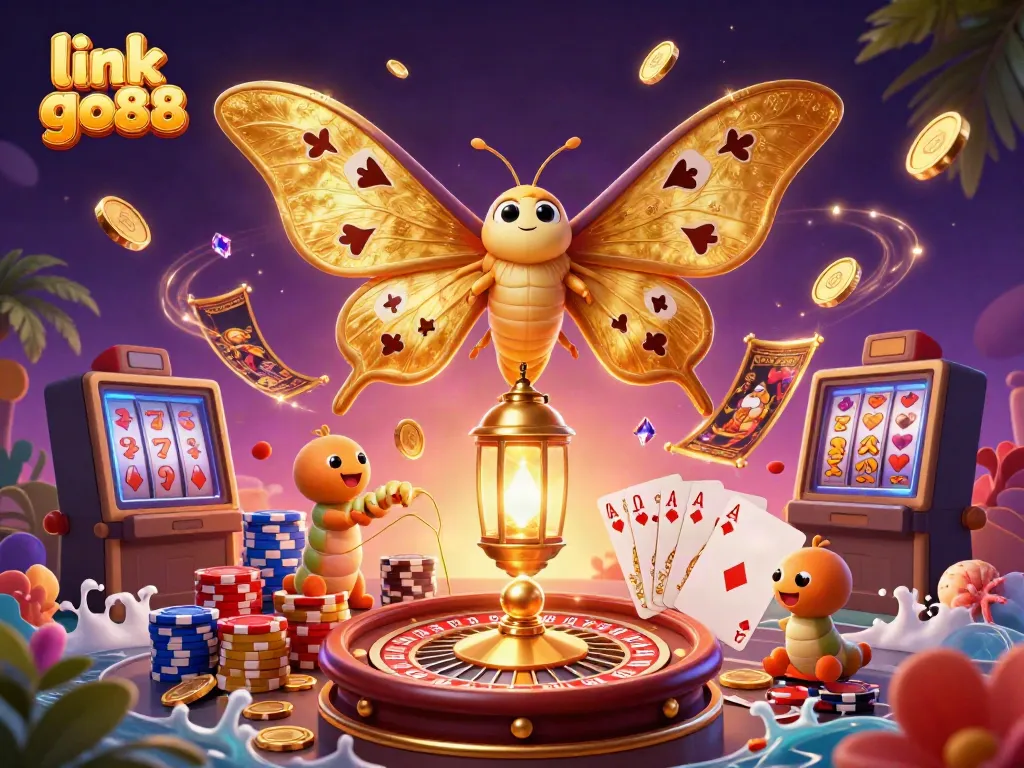 Experience excitement with link go88 in a vibrant 3D casino-themed illustration.