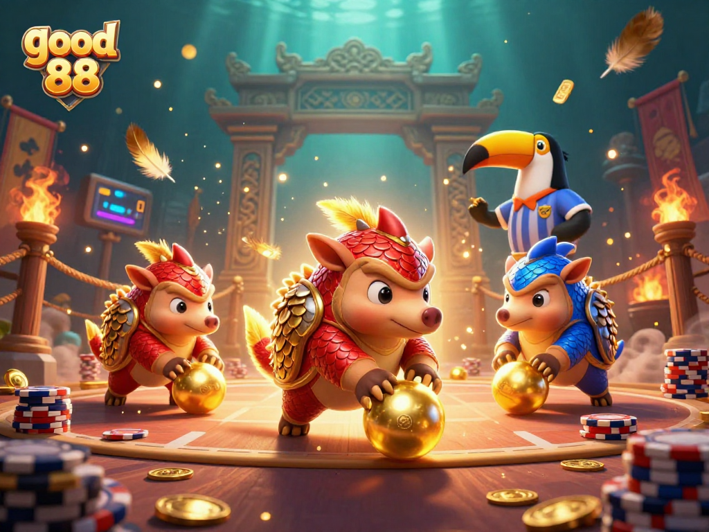 Engage in thrilling gameplay with good 88 featuring vibrant pangolins and poker chips.
