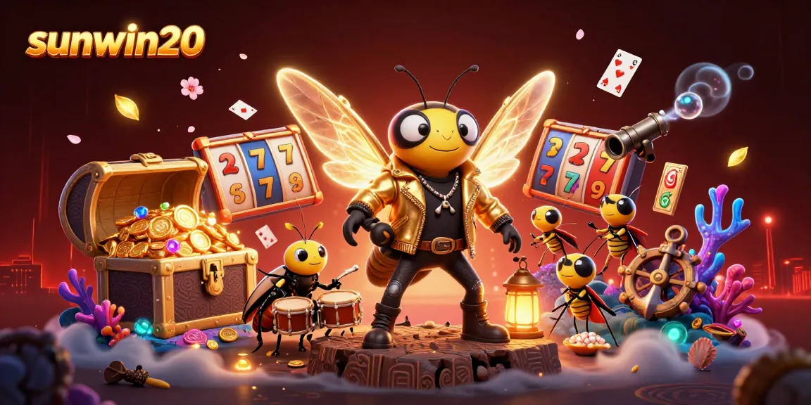 Engage with the vibrant world of sunwin20 where a rock star cicada and backup crickets accompany thrilling slots action.