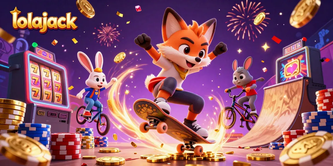 Experience thrilling gameplay at lolajack with vibrant casino-themed illustration depicting lively characters.
