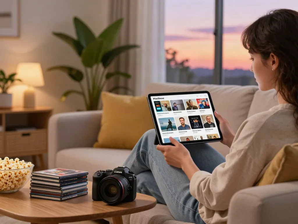 User enjoying all old versions of PikaShow APK on a cozy couch in a modern home setting.