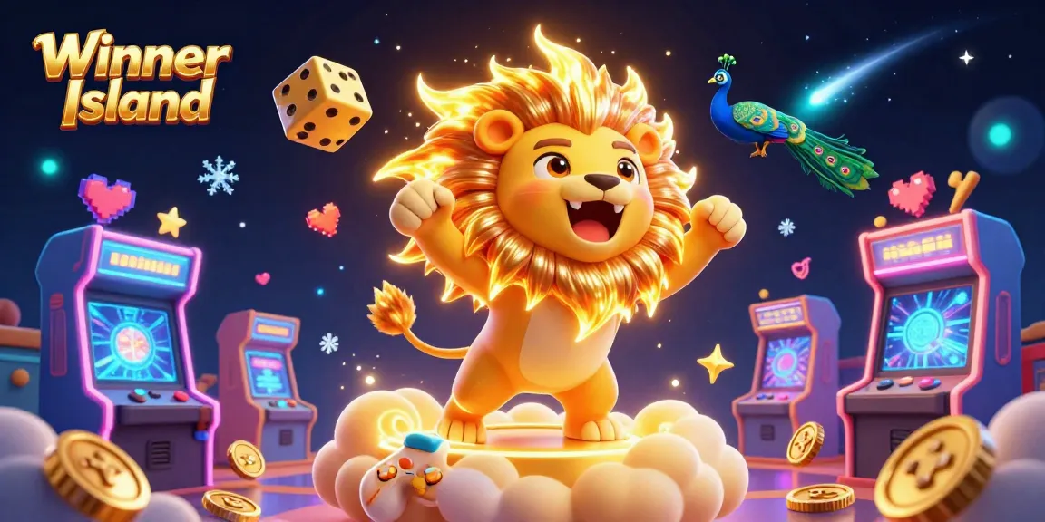 Experience winnings at Winner Island with a vibrant 3D casino gaming scene featuring dazzling characters and interactive elements.