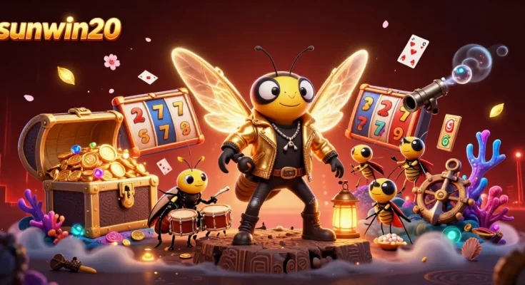 Engage with the vibrant world of sunwin20 where a rock star cicada and backup crickets accompany thrilling slots action.